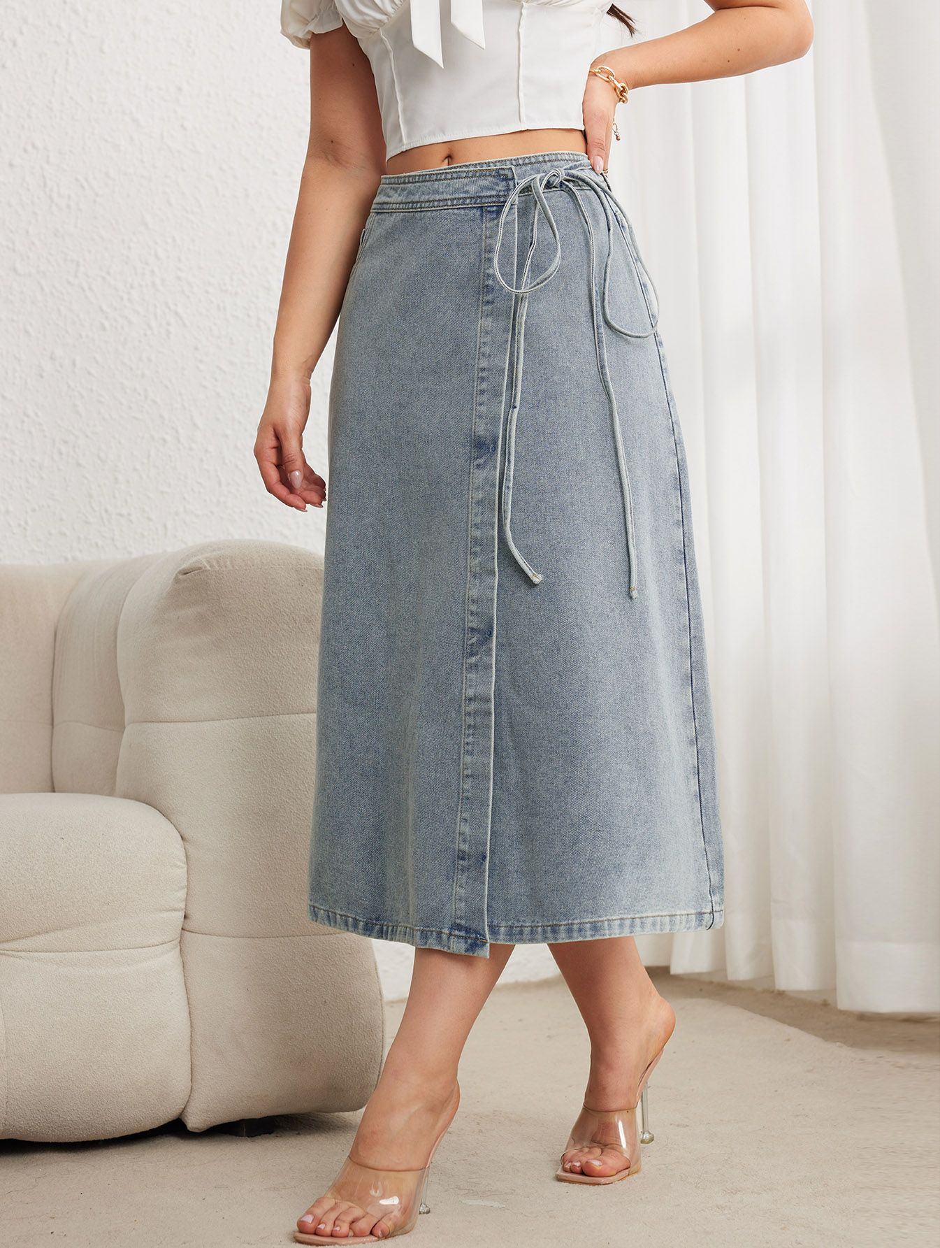 Zhisilao hög midja långa kjolar kvinnor vintage a-linjeformade denimkjolar vår sommar