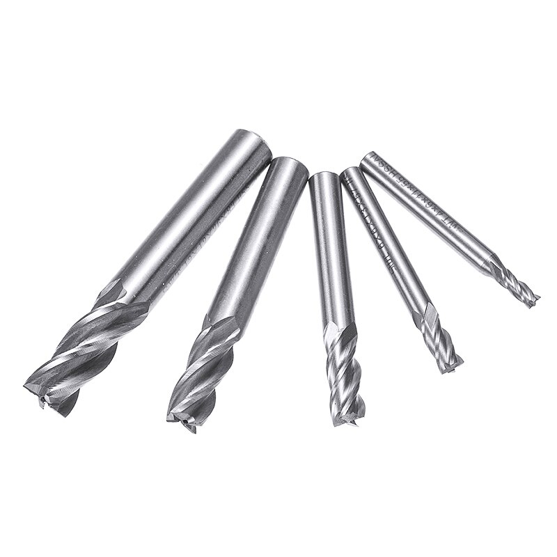5 st 4 flöjt raka änden skaft ändfräs set hss cnc fräs för trä metall aluminium skärverktyg 4/6/8/10/12mm