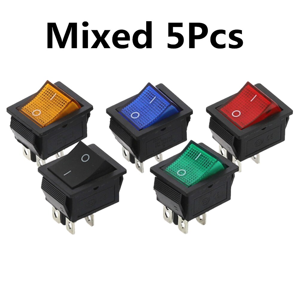 5Pcs KCD4 Rocker Switch Power Switch Self-Lock 2 Position 4 Pins With Light 15A 250VAC/20A 125VAC 32*25mm: Mixed 5Pcs