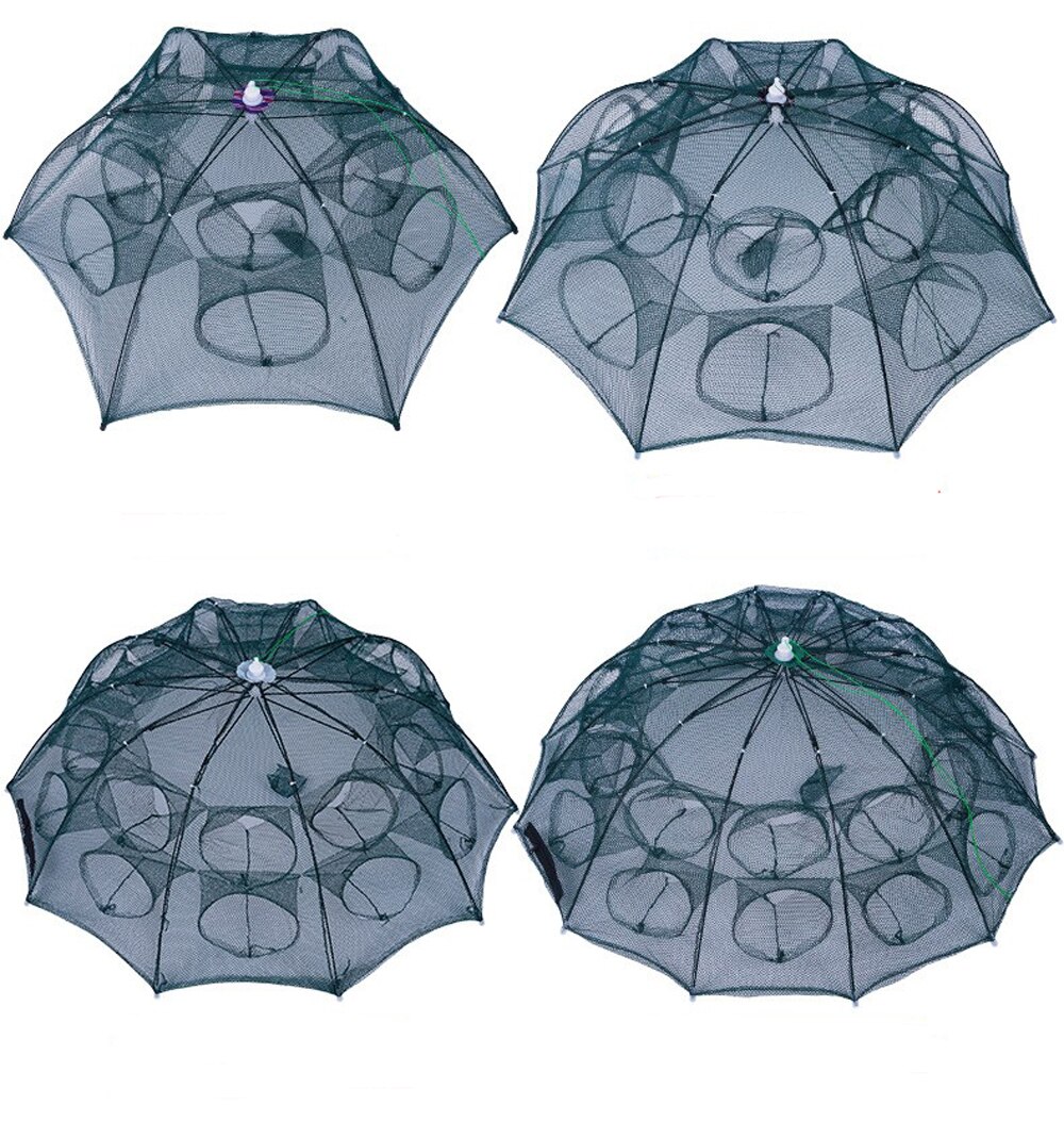 4/6/8/10/12/16/20 Gat Automatische Visnet Val Draagbare Vouwen Rivierkreeft catcher Netto Trap Cage Met Glow Kralen