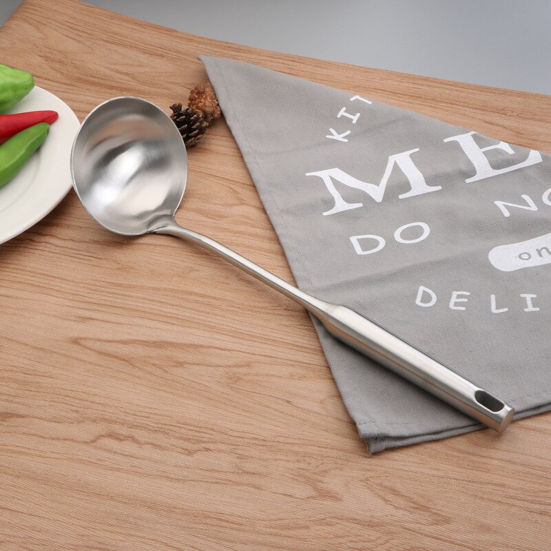 Stainless Steel Cooking Utensils 304 Tableware Spoon Turner Rice Colander Shovel Pasta Server Strainer Kitchen Tools Set: Soup Spoon