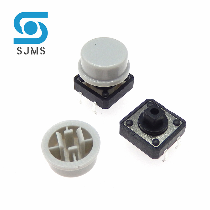 10 Stks/partij 12*12*7.3Mm Tijdelijke Tactiele Schakelaar Dip 4 Pins Tactiele Drukknopschakelaar Met Cap Momentary Tact Schakelaar 12X12X12.3 Mm: GRIJS