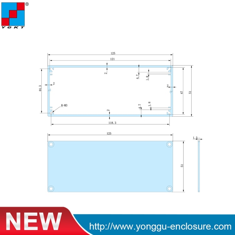 125-51-L (W-H-L) Pcb Aluminium Behuizing Elektronische Behuizing Behuizing Project Box Aluminium