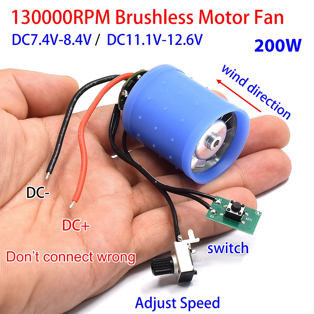 Miniaturowy silnik bezszczotkowy BLDC 200W DC 7.4V/11.1V z sterownikiem, ultra-mocny, szybki, z wirnikiem ze stopu aluminium, turbosprężarka wentylator kanałowy DIY