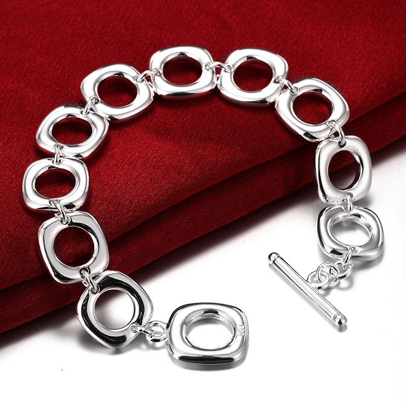 Women Jewelry Set 925 Stamp Silver Color Square Earrings Rings Necklace Bracelet Set For Women Party Jewelry Set Christmas