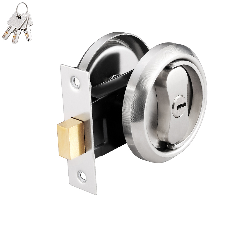 Stainless Steel Double-Sided Pull Ring Lock With Key Sliding Door Lock Invisible Door Lock Multiple Types Available: Black & White