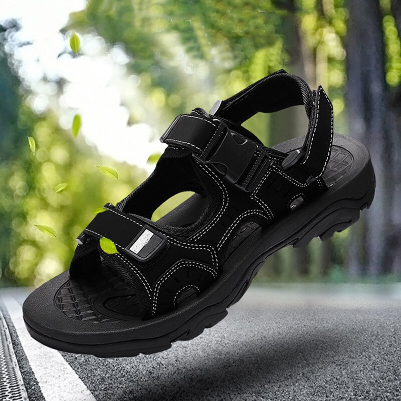 M-anxiu sommar ankelrem syntetiskt läder tpr sula utomhussandal avslappnad enfärgad kardborrebandssandal för fritid