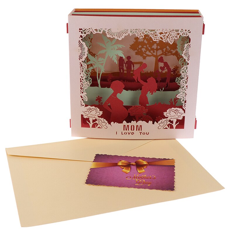 Boîte Pop-Up en 3D sculptée, carte de vœux créative de fête des mères, carte postale faite à la main, cartes tendance