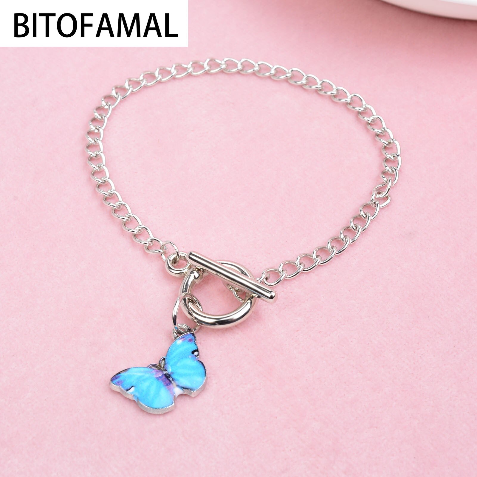 1 pçs azul roxo borboleta pingente pulseira simples palavra fivela corrente pulseira bom presente para mulher esposa filha diário popular