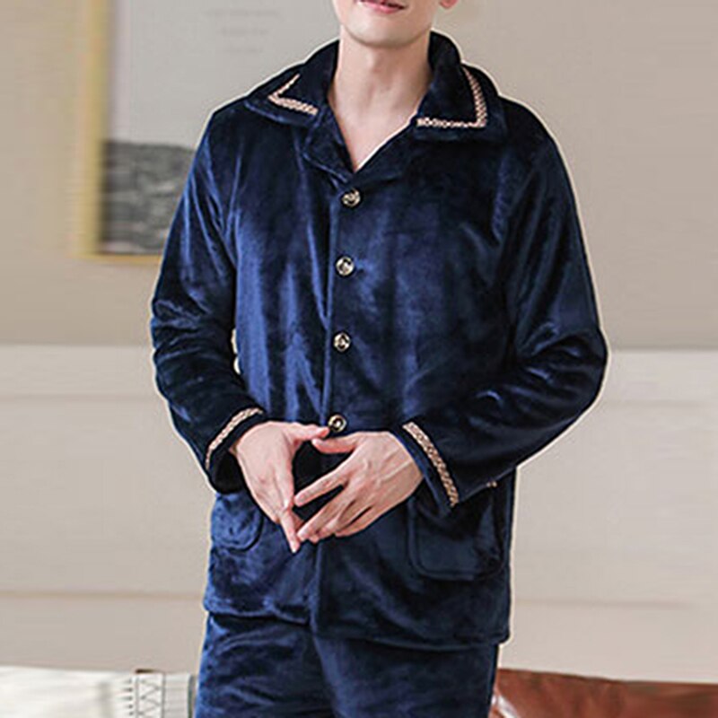 Autumn Winter Thick Warm Flannel Pajama Sets For Men Long Sleeve Coral Velvet Sleepwear Suit Loungewear Homewear Home Clothes: Style4 / XL