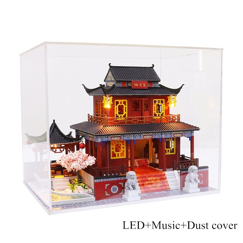 Chinesischen stil serie DIY holz haus handmade Miniatur Möbel Led-leuchten hause hochzeit Geburtstag Weihnachten: Rot