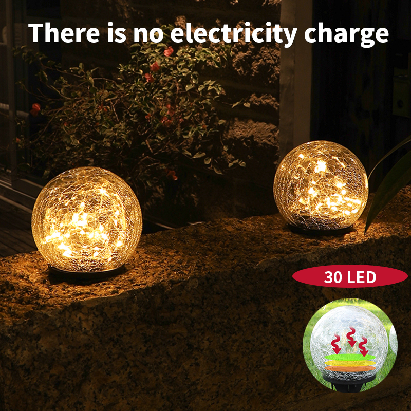 Outdoor LED Solar Court Crack Glass Ball Light Buried Garden Grass Lamp Balcony Layout Decoration Christmas Waterproof Light
