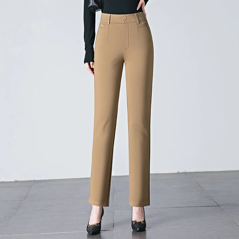 Svarta dambyxor med vardagskläder, snygga stretchbyxor, mörkblå khakifärgade slim fit-byxor, asiatisk storlek 27-33,: Xl / Kaki