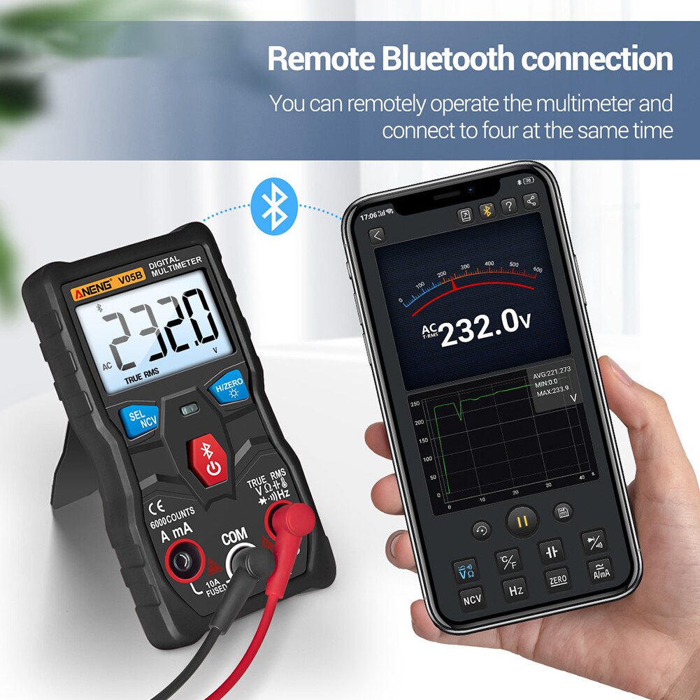 Håndholdt tester kapacitet abs bærbar spænding bluetooth trådløse elektriske instrumenter digital multimeter app kontrol