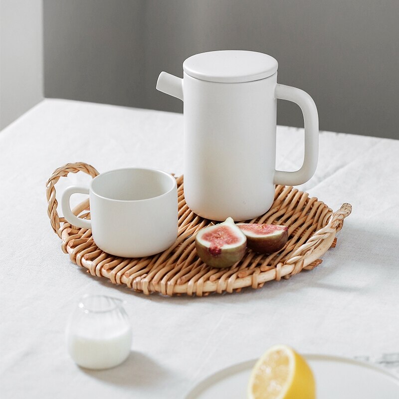 Rattanowa okrągła taca na owoce z uszami robić przechowywania taca na śniadanie stół robić przechowywania kosz duszpasterska taca rattanowa taca na chleb