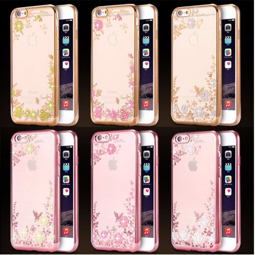 Dla iPhone 7 6S Plus 5 5S 6 przypadku Para Chic kwiat Flora Bling diament Rhinestone wyczyść miękka TPU poszycia skrzynka dla iPhone 7 przypadku