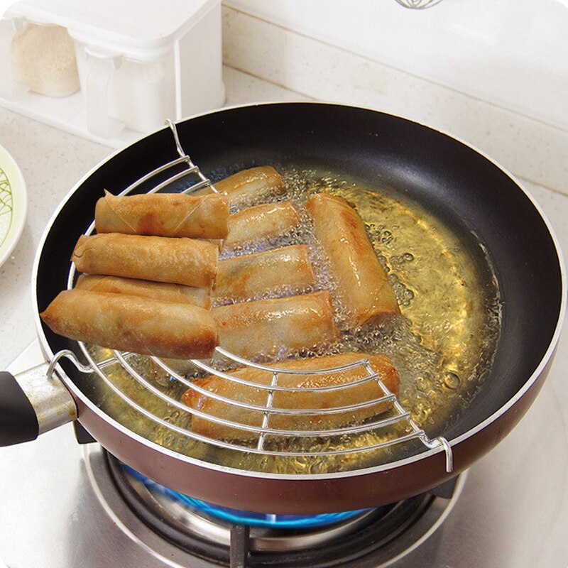 Vacclo 1 pc Semi-circular Oil Drain Rack Kitchen Frying Pan French Fries Fried Chicken Leg Meatballs Cooking Oil Filter Holder