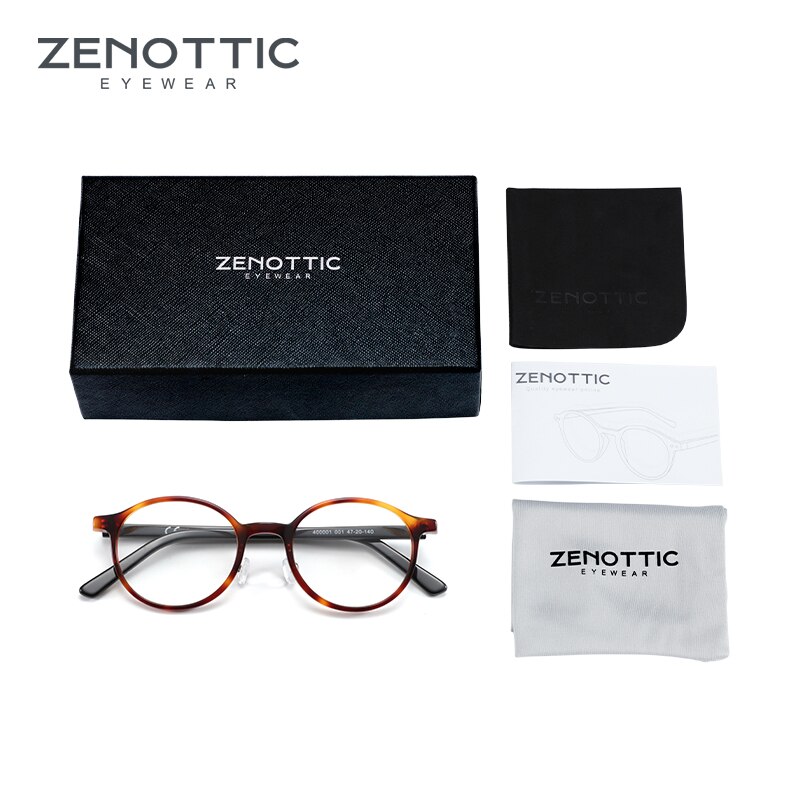 Monturas de gafas redondas de acetato ZENOTTIC para hombres y mujeres, gafas Anti rayo de luz azul, montura transparente para gafas, gafas de trabajo para Gaming