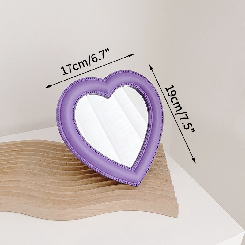 Espejo de maquillaje en forma de corazón para niñas, espejo de tocador de doble uso montado en la pared, herramientas cosméticas portátiles para decoración de escritorio: 05-Makeup mirror
