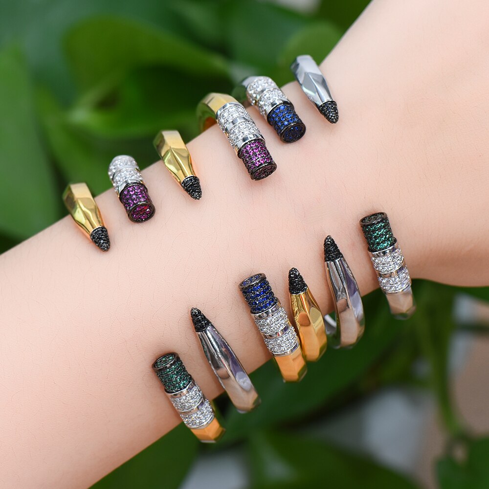 Godki Trendy Potlood Ontwerpen Bangle Manchet Voor Vrouwen Bruiloft Volledige Kubieke Zirkoon Crystal Cz Dubai Zilver Kleur Party Armband