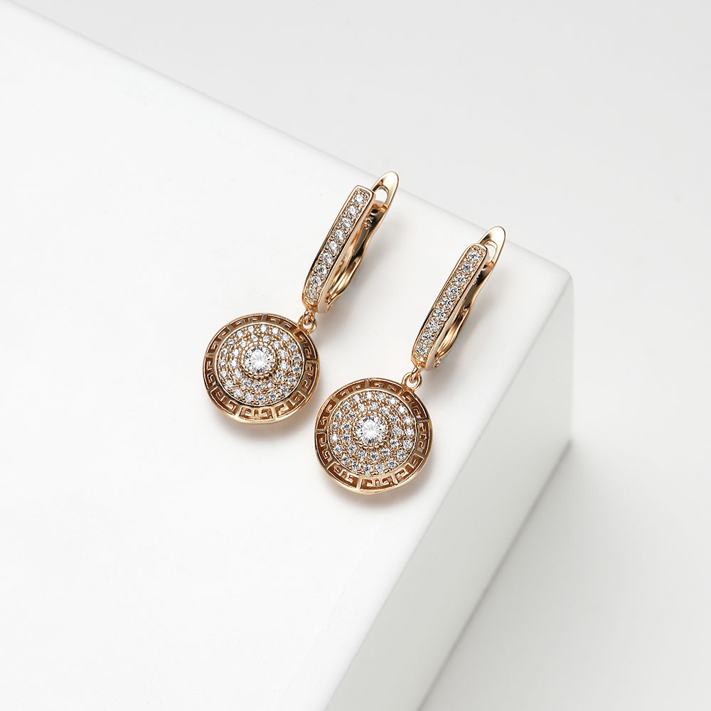 Pendientes colgantes de cristal de circón de para mujer, aretes estéticos de redondos huecos de Color dorado, de joyería