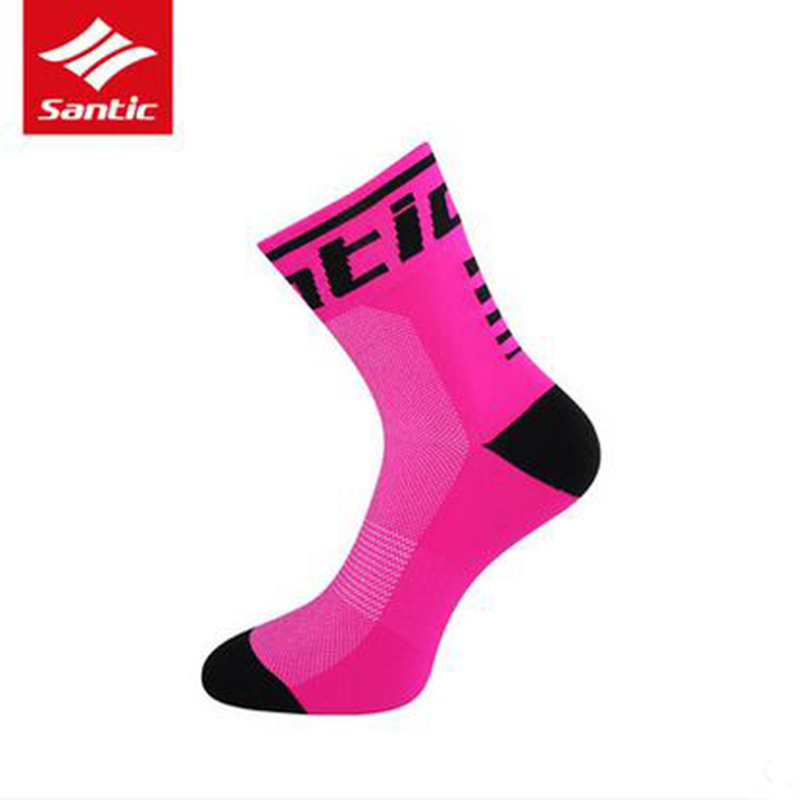 Santic cyclisme chaussettes hommes femmes Anti-transpiration Sports de plein air en cours d'exécution respirant Sport Calcetines vélo vélo Meias SK0016: Rose Red