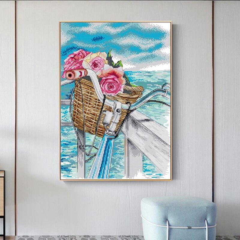 Cross Stitch Stamped Kits 14CT Printed Embroidery Cloth Needlepoint Kits Easy Patterns For Romance By The Sea