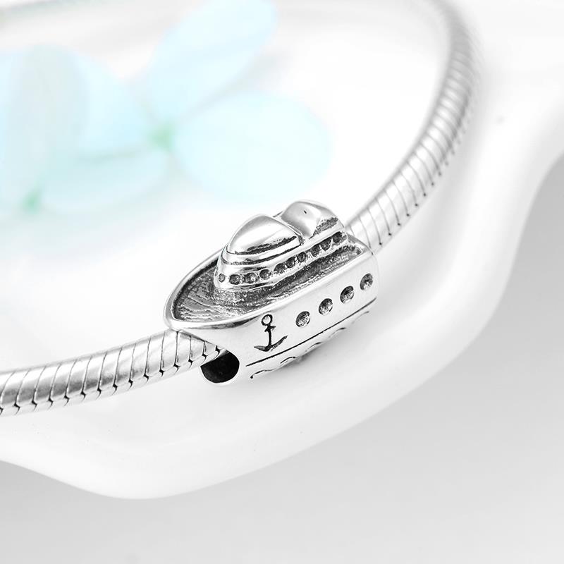 Breloques en forme de petit voilier en émail, perles en argent Sterling 925, adaptées aux Bracelets européens originaux,