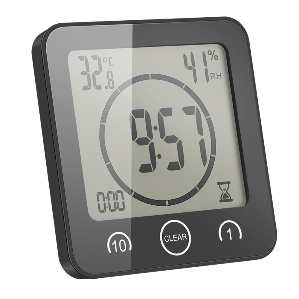 Touch Control Thermometer Hygrometer Waterdichte Kok Timer met Alarm LCD Digitale Badkamer Klok: Black