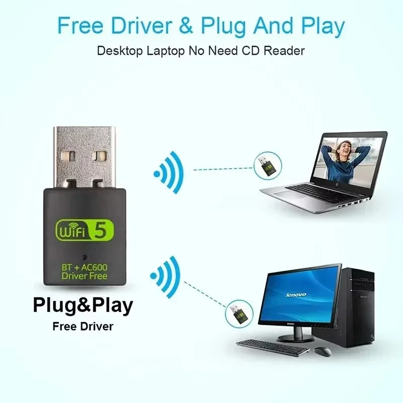 USB WiFi Bluetooth Adapter 600Mbps Dual Band 2.4Ghz 5Ghz Mini Wireless Network External Receiver RTL8821CU
