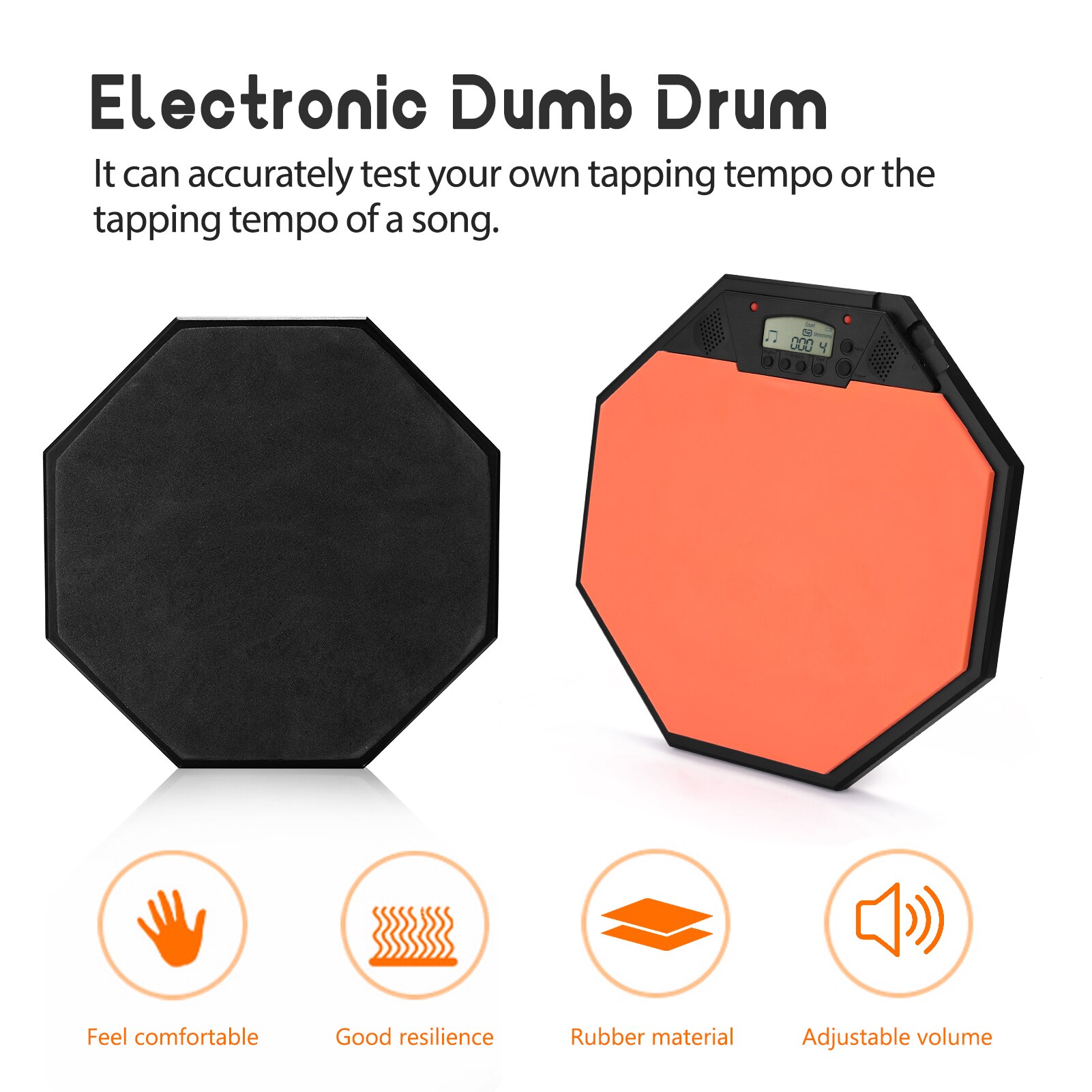12in Rubber Pad Electronic Dumb Drum Metronome Practice Dumb Drum for Jazz Drums Exercise Training Percussion Drum Pad