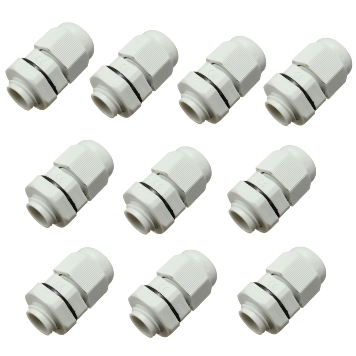 10Pcs M12x1.5 12mm Cable Gland Compression TRS Stuffing Gland Locknut Waterproof IP68 CE White Plastic Cable Gland Connector
