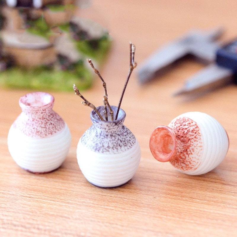 3PCS Kids Pretend Play Toys Fairy Garden Decoration Mini Resin Craft Vase Miniatures Moss Terrarium Micro Landscape