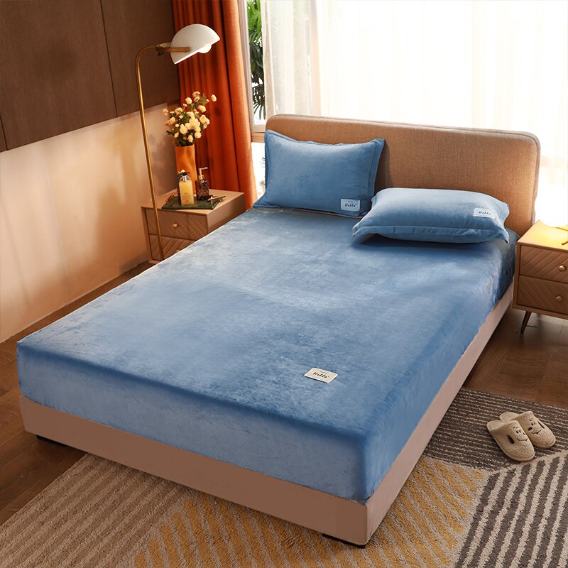 Fitted Sheet Winter Keep Warm Bed Linen Home Thickened Soft Milk Velvet Mattress Cover 150x200 180x200cm Adult Kids Bedspread