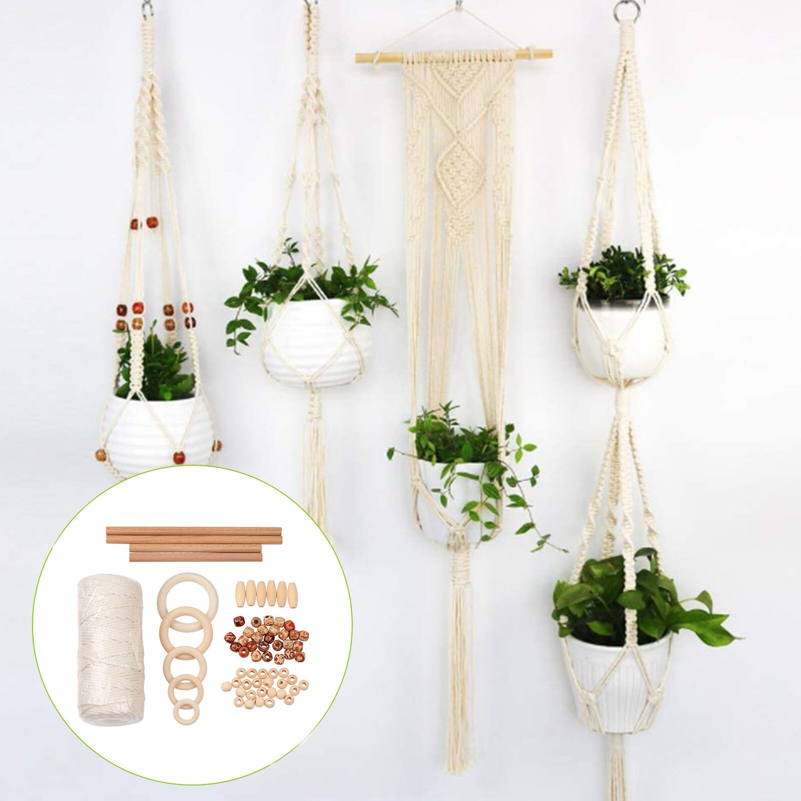 Macrame Cord Kit Natural Cotton Rope With Wood Ring For DIY Weave Tapestry Macrame Supplies Wall Hanging Plant Hanger