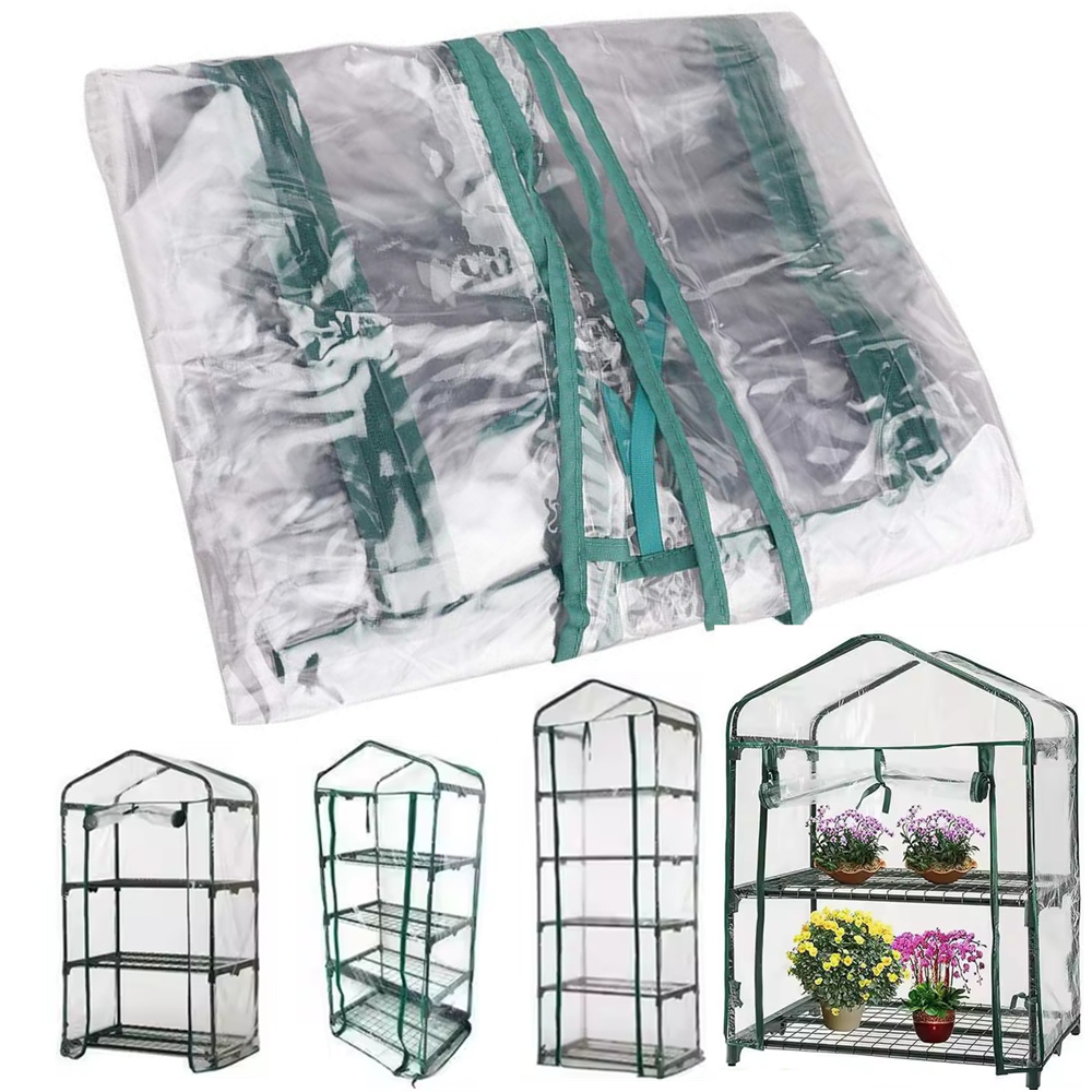 2-5 Tier Walk-in Greenhouse Cover with Zipper Door, for Outdoor Indoor Flower Plant Replacement Greenhouse PE Cover - No Shelves