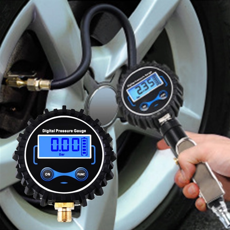 Lcd digital dæktryksmåler bil auto motorcykel dæk luft psi meter 1/8 " npt ester til bil lastbil motorcykel