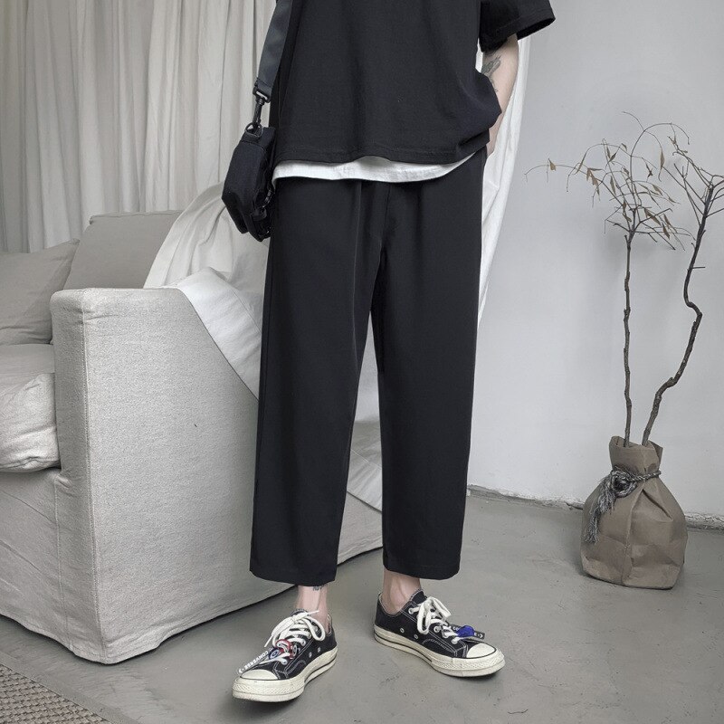 Casual bukser herre plaid løse bukser med brede ben herre simple chic koreansk stil all-match ins trendy streetwear harajuku sa -8: M til 160cm 45kg / Sort