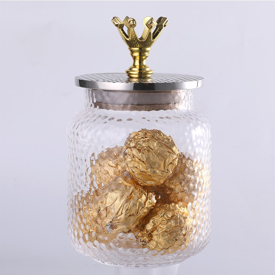 Tarros de vidrio a prueba de polvo lata de almacenamiento transparente con cubierta de vidrio de caramelo contenedores de botellas sellado tanque de almacenamiento de té y café: C--Medium