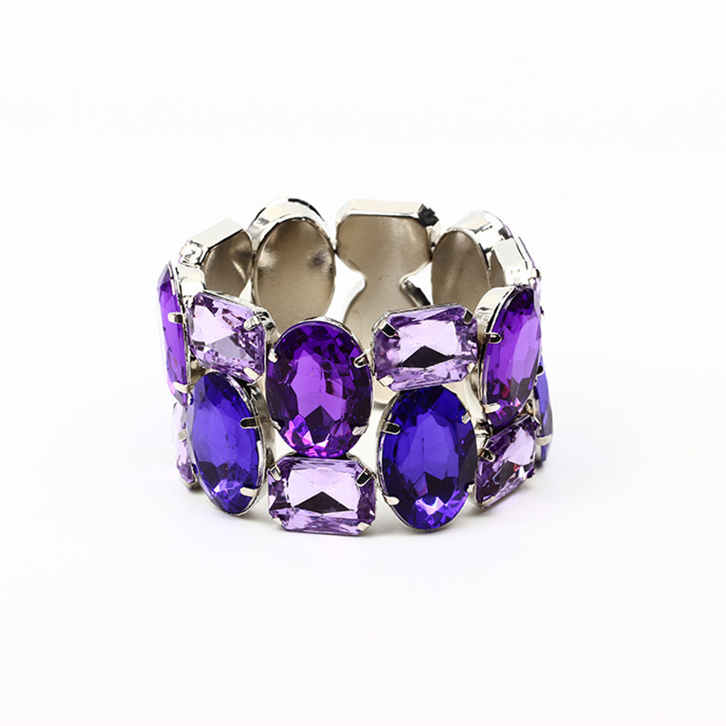 Prachtige brede elastische bruidsarmband met strass-steentjes: Paars