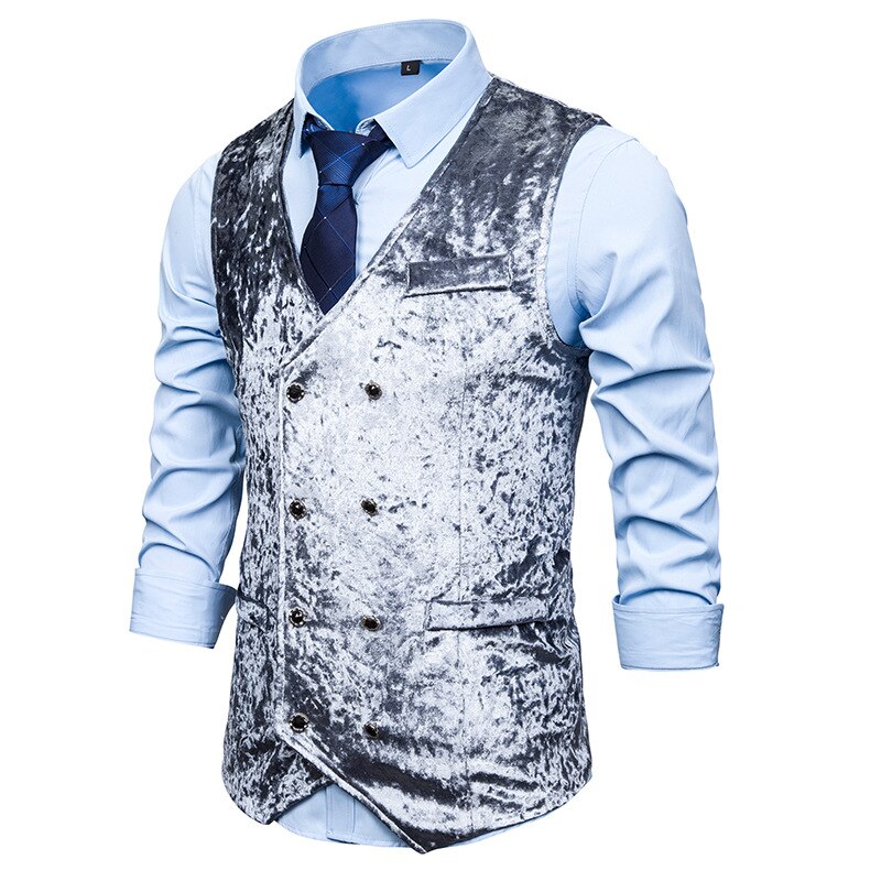 Mens Zweireiher Anzug Weste Neue Marine Samt Weste Männer schlank passen Geschäft lässig Weste Männlichen Chalecos Para hombre: hell grau / M