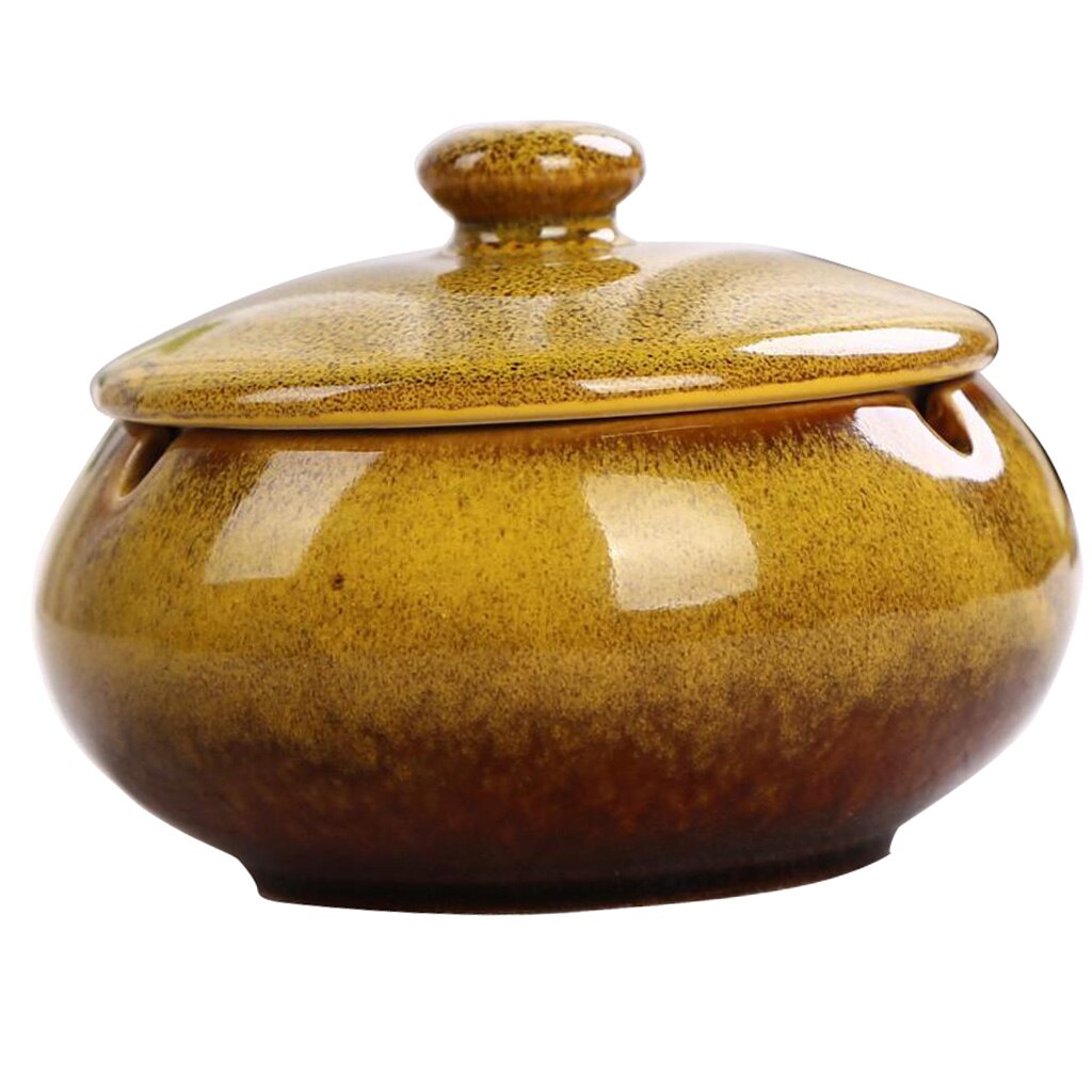 5Colors Garden Ceramic Ashtray with Lid Outdoor Indoor, Height 3.15" Diameter: 4.3": Yellow