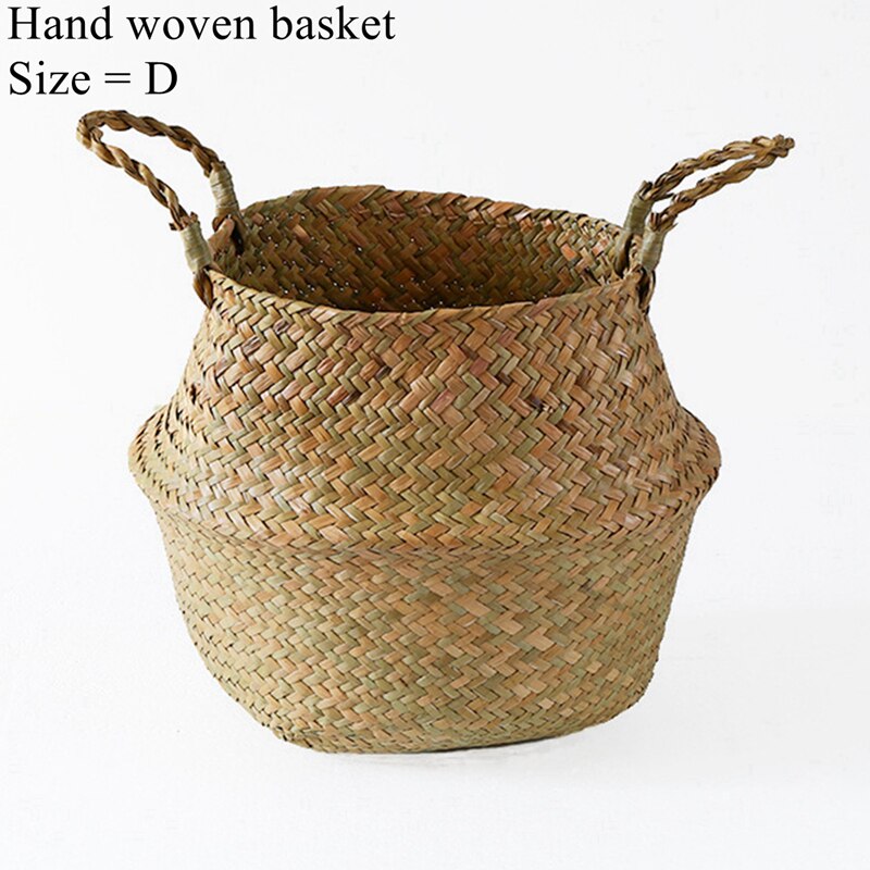 LuanQI Seagrass Wicker Work Rattan Storage Basket Planting Flower Pot Folding Clothes Laundry Basket Home Garden Belly Mimbre: 197-04-D