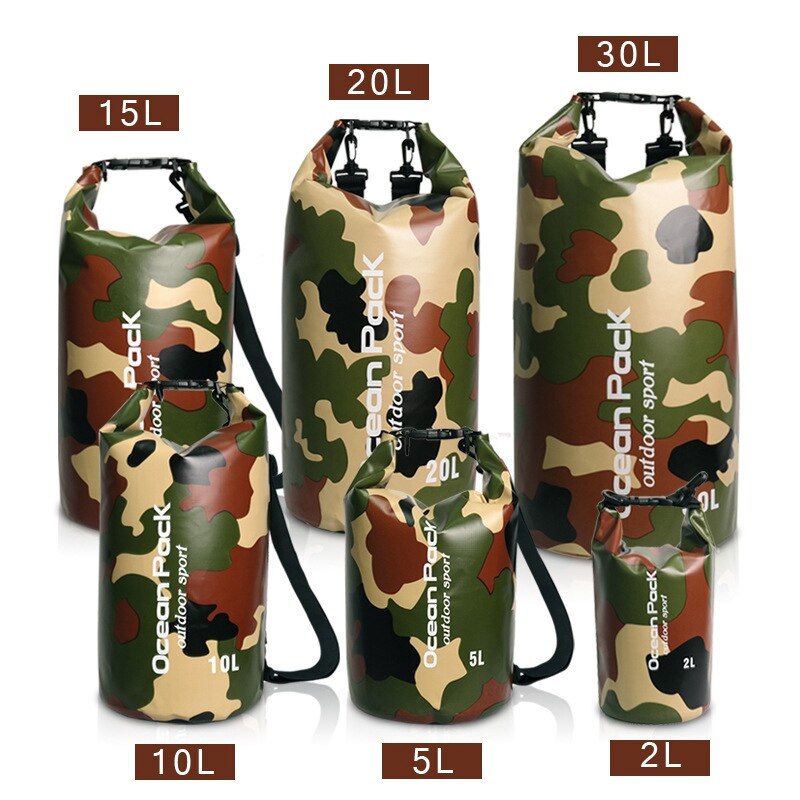 Waterproof PVC Swimming Bag Camouflage Ocean Pack Drift Bag Defence Bucket Package Backpack Bag Beach Diving Bag