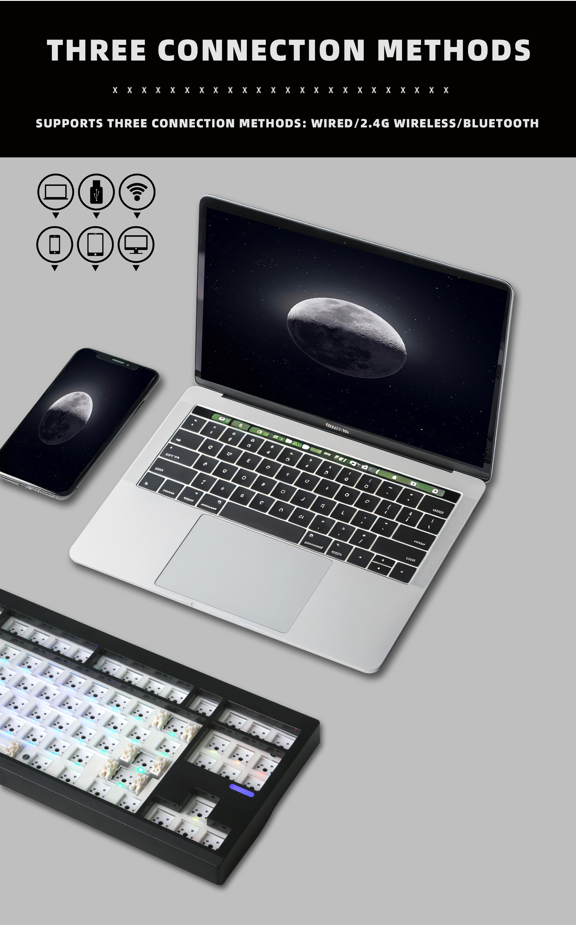 ZUOYA GMK87-L KIT de clavier mécanique 3 modes sans fil Bluetooth joint échangeable à personnalisation clavier KIT de clavier de jeu