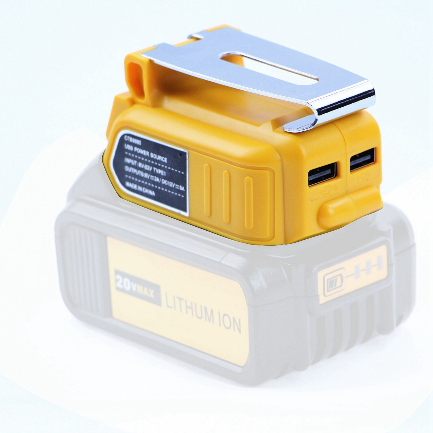 Dual USB DC 12V Port 60W with LED Display Clip Battery Converter Adapter For DEWALT 18V 20V Li-Ion Battery