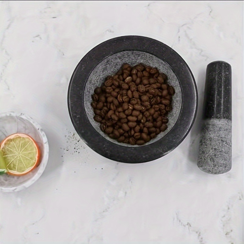 Mortero y maja, mortero y mortero de granito pulido para moler trituradora de hierbas, hacer salsa de aguacate, salsa, pimienta, trituradora