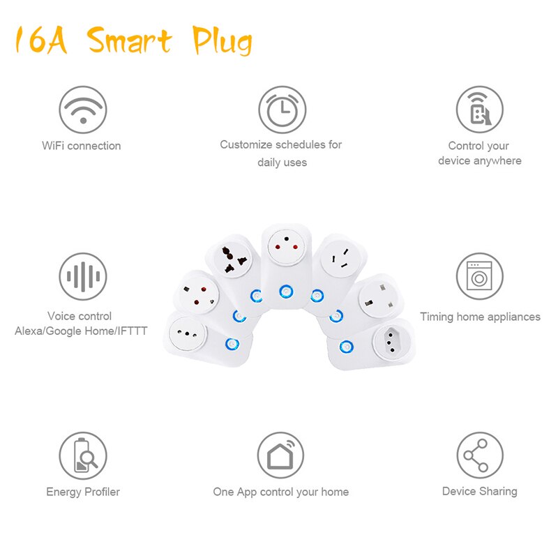 FrankEver Wifi Smart Socket 10A 16A with Power Monitoring Surge Protector for Israel India Brazil Italy UK EU AU Smart Plug