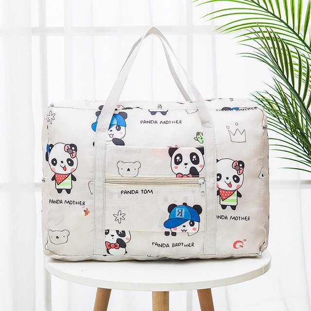 Folding Clothes Sorting Bag Luggage Storage Organizer Folding Bags Shopping Shoulder Bag Travel Accessories Women Makeup Bag: Panda