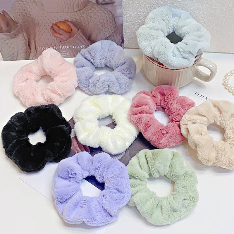 Banda ancha para el cabello de felpa suave y sólida para mujeres y niñas, coleteros, lazo para el cabello, banda de goma esponjosa, accesorios para el cabello de